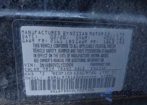 2020 Nissan Sentra Sr Xtronic Cvt из США, поврежденный, VIN 3N1AB8DV2LY229506